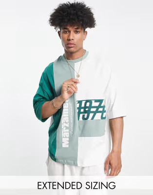 ASOS DESIGN oversized t-shirt in green color block with print | ASOS (Global)