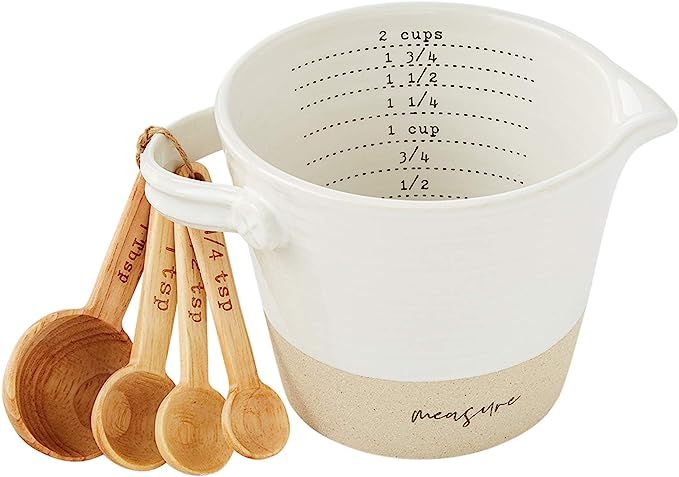 Mud Pie Stoneware Measuring Cup Set, 4" x 4 3/4" | Spoons 3", White | Amazon (US)