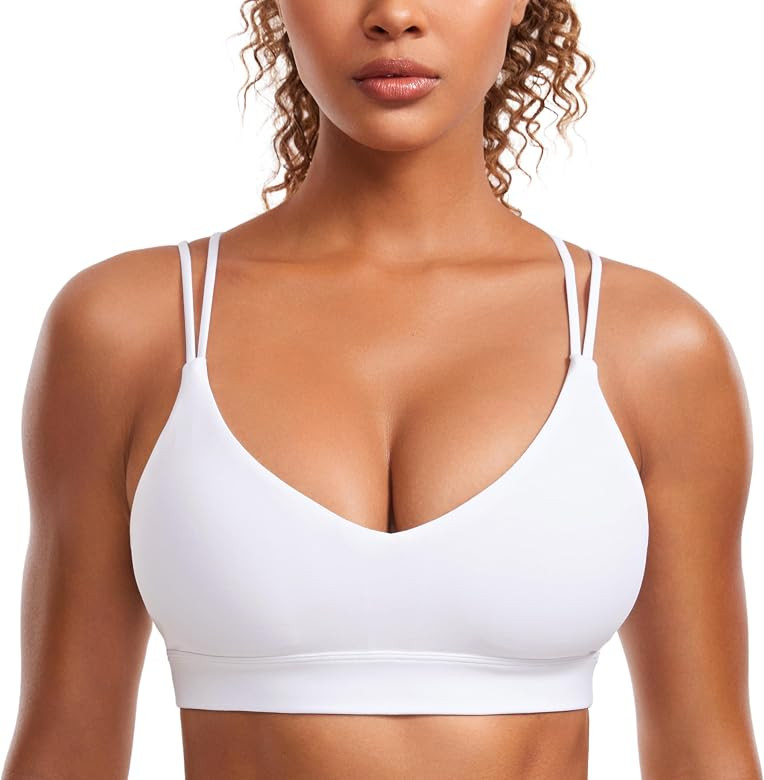 CRZ YOGA Butterluxe V Neck Strappy Sports Bras for Women - Thin Spaghetti Strap Padded Wireless Y... | Amazon (US)