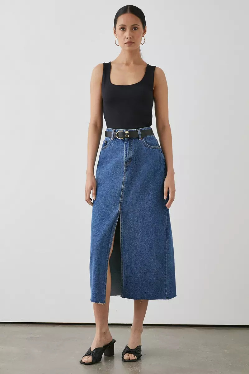 Denim Split Front Midi Skirt | Debenhams UK