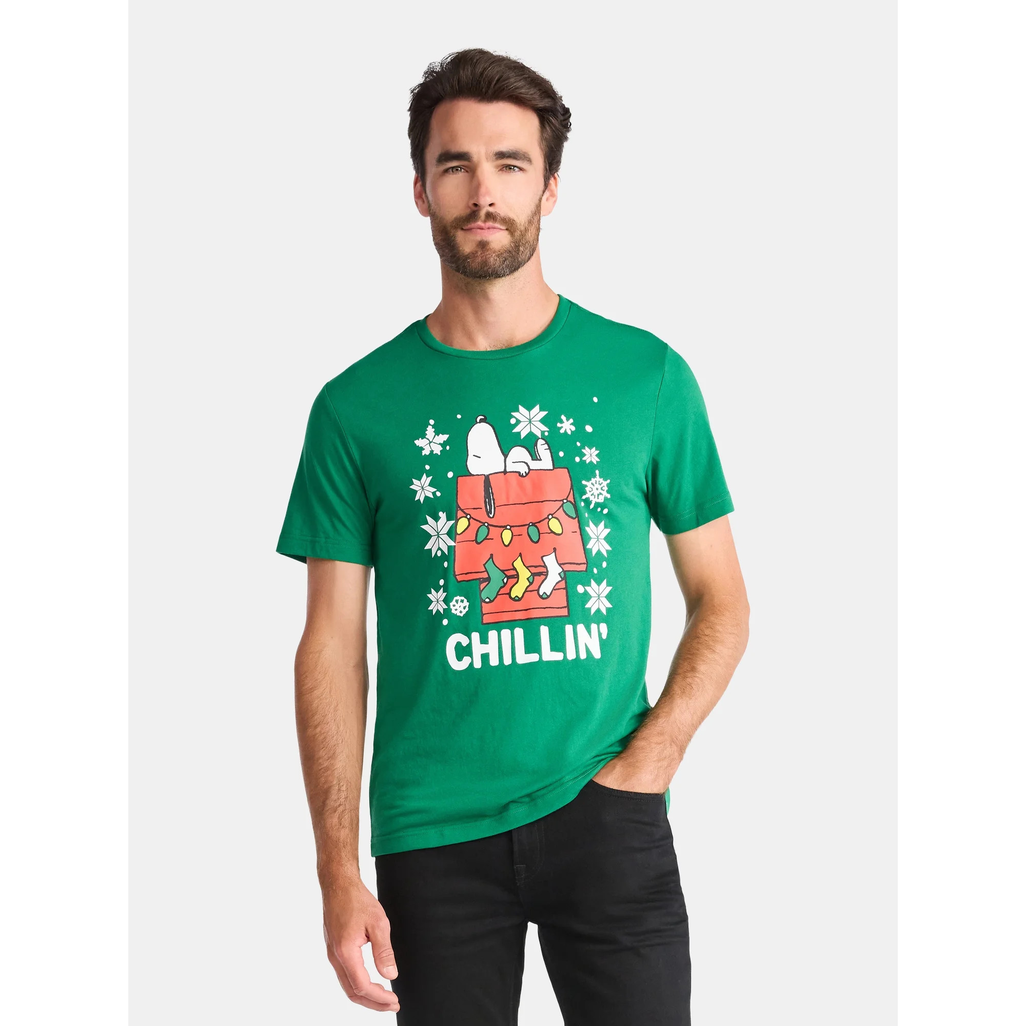Snoopy Chillin Men's and Big Men's Christmas Graphic Tee, Sizes XS-3XL | Walmart (US)