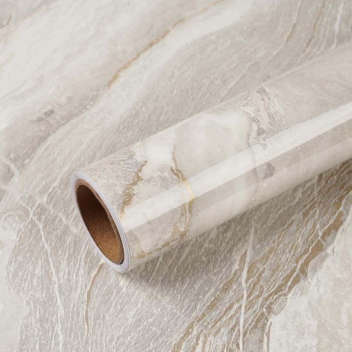 VEELIKE Large Size Marble Contact Paper Peel and Stick Countertops for Kitchen Waterproof Beige Gold Marble Wallpaper for Countertops Walls 32''x118'' Self Adhesive Countertop Vinyl for Bathroom Desk | Amazon (US)