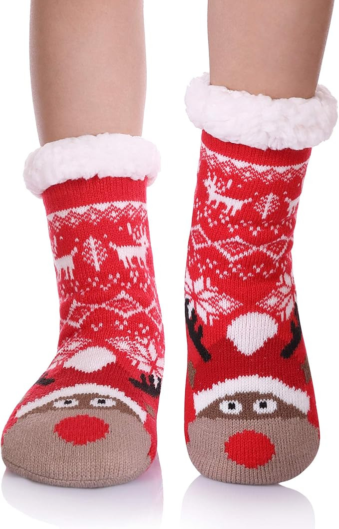 Yebing Kids Boys Girls Slipper Socks Cute Animal Fuzzy Winter Warm Fleece Lining Christmas Socks ... | Amazon (US)