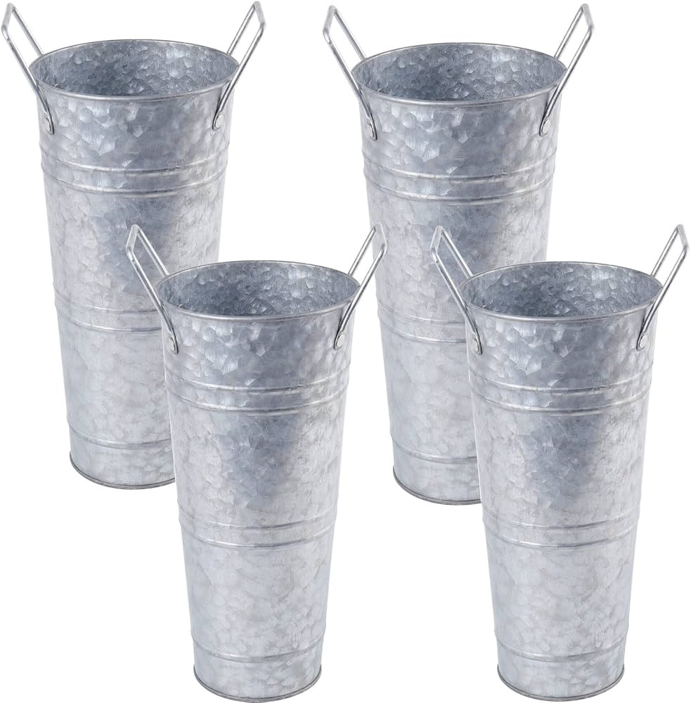 ZOOFOX Set of 4 Galvanized Metal Vases, 9" Farmhouse French Bucket with Handles, Rustic Style Met... | Amazon (CA)