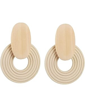 Women's Natural Wood Earrings Variety of Fashion Earrings Love Minimalist Retro Earring Set Natur... | Amazon (US)