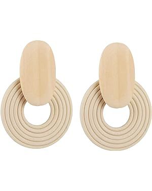 Women's Natural Wood Earrings Variety of Fashion Earrings Love Minimalist Retro Earring Set Natur... | Amazon (US)