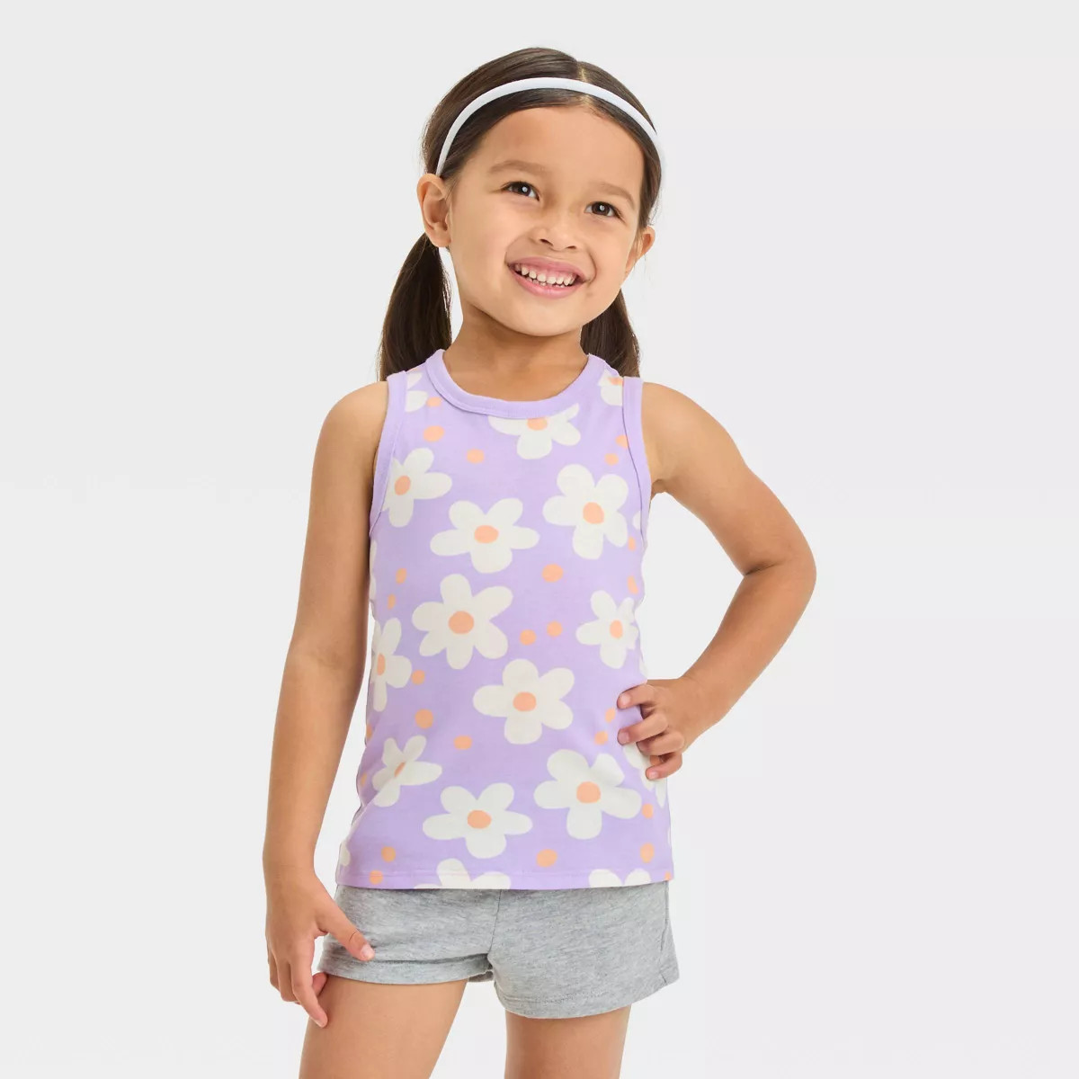 Toddler Girls' Floral Tank Top - Cat & Jack™ Lavender 12M: Crewneck, Cotton Blend, Sleeveless, ... | Target