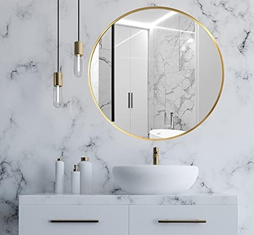 Studio Azure Gold Circle Wall Mirror 24 Inch, Decorative Round Mirror for Home and Bathroom Wall ... | Amazon (US)