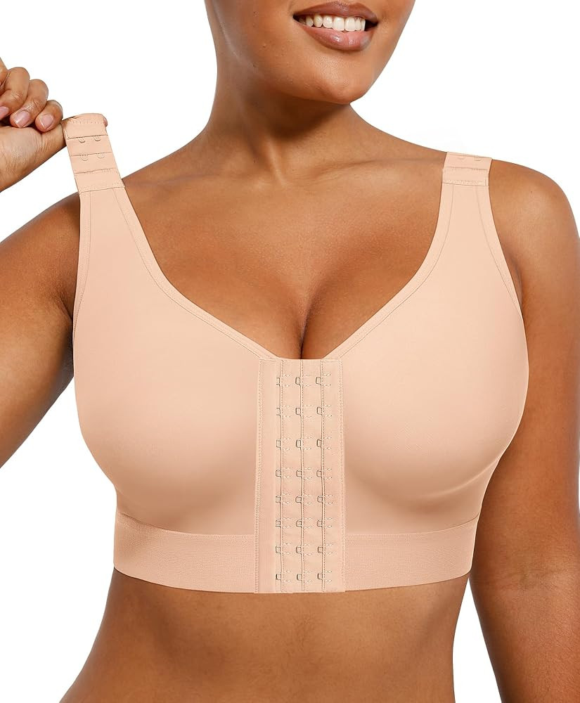 SHAPELLX Post Surgery Bras Front Closure Compression Bra Surgical Wirefree Mastectomy Bra with Ad... | Amazon (US)