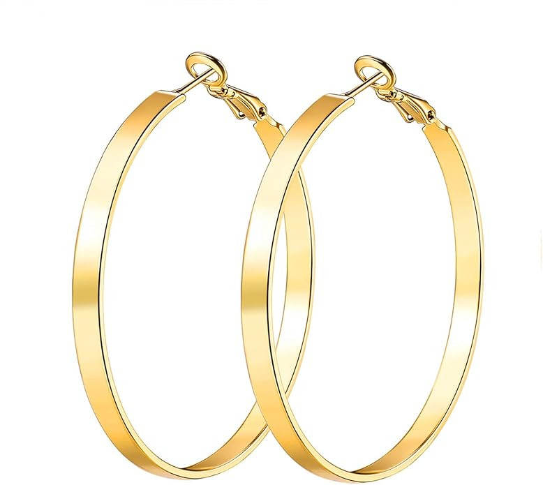 Hoop Earrings, 18K Gold Plated Rounded Hoops Earrings for Women | Amazon (US)
