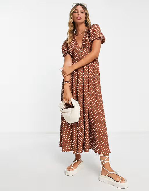 River Island polka dot midi dress in brownwindow.asos.performance.markAndMeasure(`pdp:title_displ... | ASOS (Global)