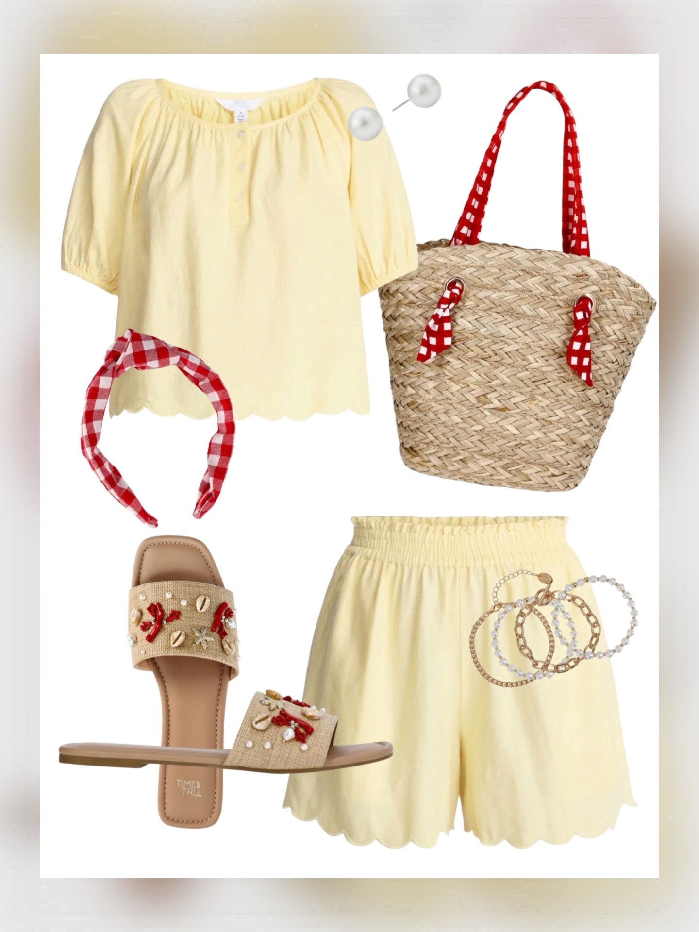 Sunny Lemon Coastal Set 🍋 Red Gingham Accessories & Beachy Summer Style

Sweet summertime style with the cutest lemony yellow matching set 🍋 This scalloped top and shorts combo is giving coastal charm paired with red gingham accessories, beachy raffia slides, pearl studs, and the sweetest straw tote ❤️🤍 Perfect for summer vacations, beach days, casual outings, or festive patriotic weekends with a playful pop of red! The mix of soft yellow and gingham details feels so cheerful and classic ✨🌊☀️

summer matching set, yellow scalloped set, Walmart fashion finds, affordable summer outfit, coastal summer style, beach vacation outfit, patriotic summer accessories, red gingham headband, straw tote bag, raffia sandals, preppy summer outfit, casual summer look, cute vacation outfit, coastal grandma style, resort wear outfit ideas 🍋❤️🤍

#LTKOver40 #LTKPetite #LTKSeasonal