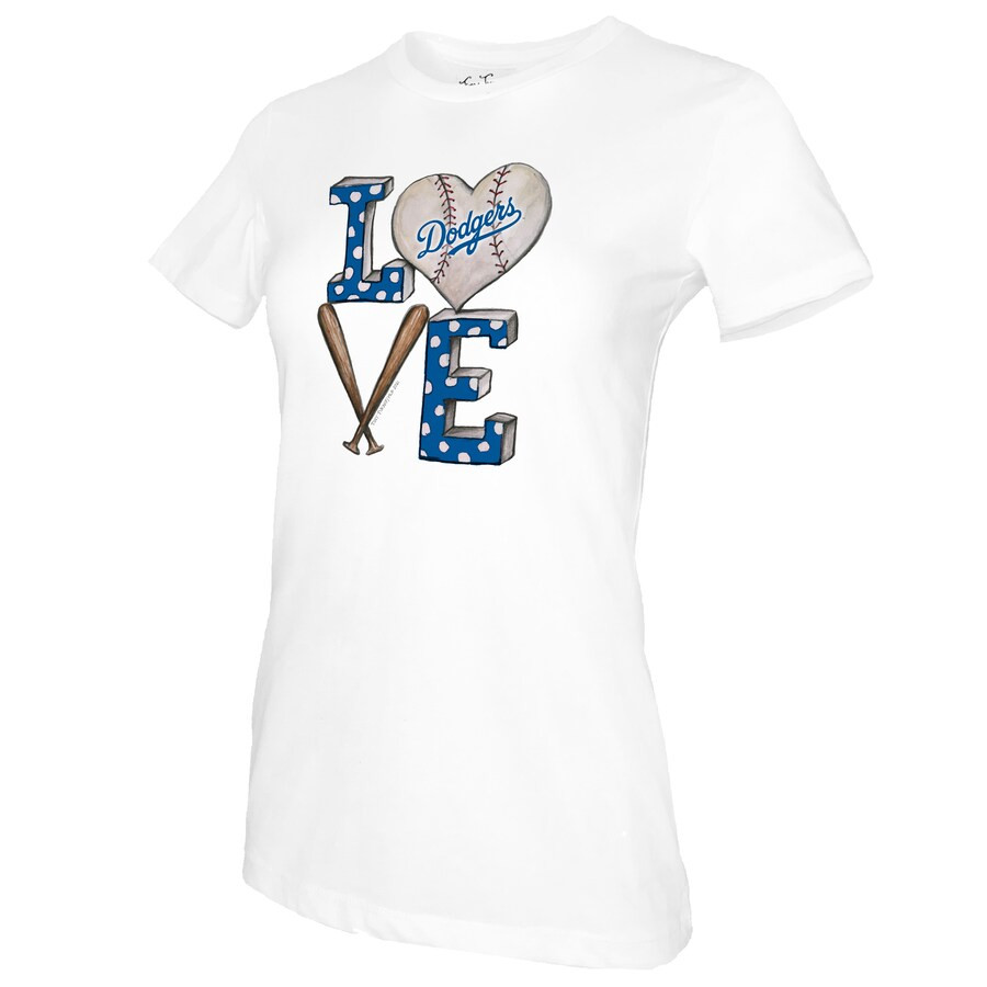 Women's Los Angeles Dodgers Tiny Turnip White Baseball Love T-Shirt | MLB Shop