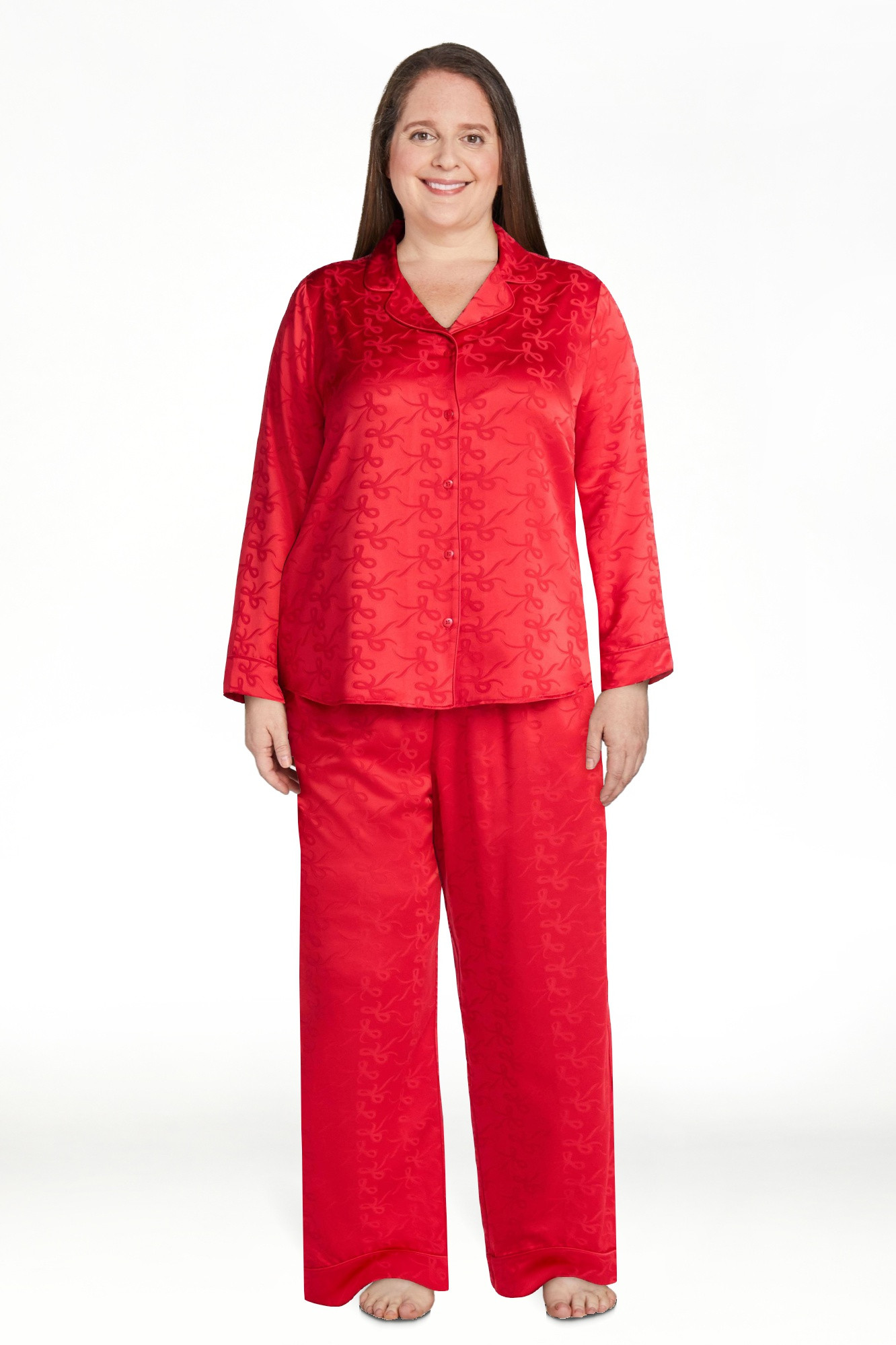 Joyspun Women’s Stretch Satin Notch Long Sleeve Top and Pants Pajama Set, 2-Piece, Sizes XS-3X ... | Walmart (US)