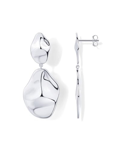 PAVOI Rhodium Plated 925 Sterling Silver Posts Teardrop Statement Dangle Earrings | Lightweight Hammered Drop Dangle Earrings for Women | Amazon (US)
