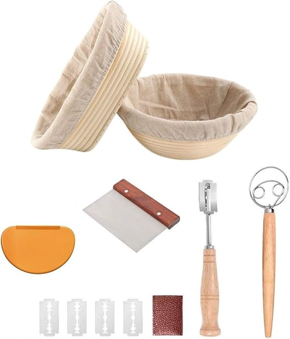 YAANI Sourdough Starter Kit, Bread Baking Supplies, Banneton Bread Proofing Basket Set Of 2 Round... | Amazon (US)