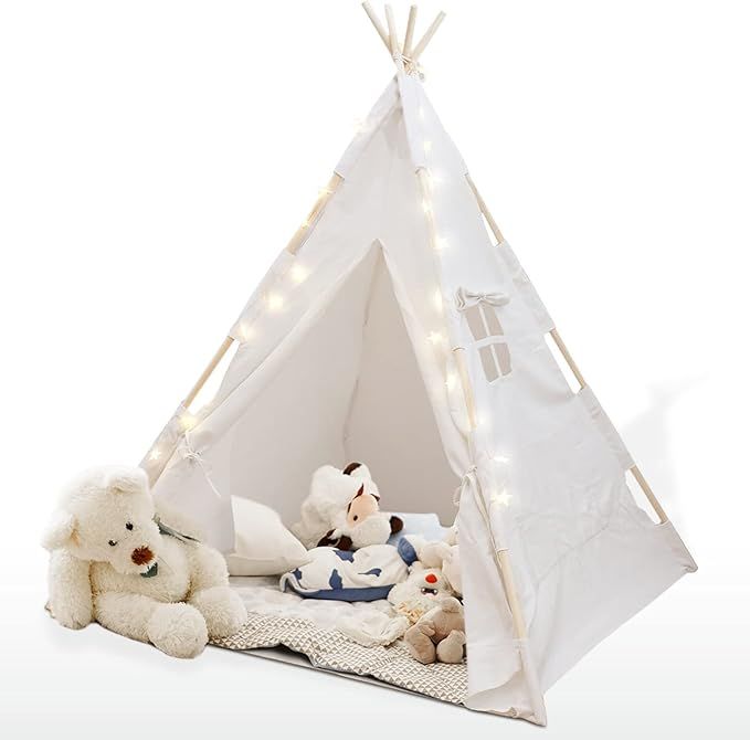 Orian Toys Teepee Tent for Kids: Child’s Indoor Outdoor Canvas Fairytale Tipi Playroom, LED Sta... | Amazon (US)