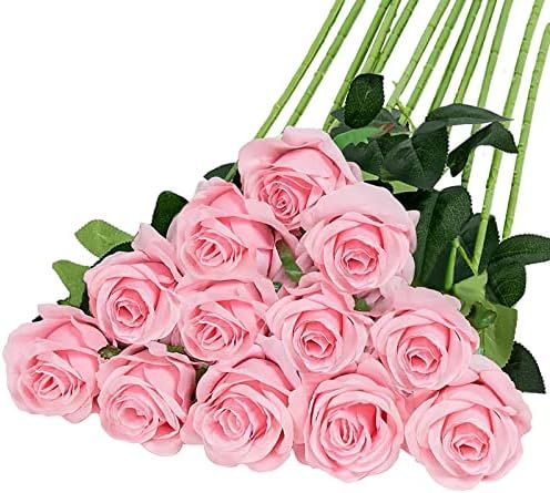 Hawesome 12PCS Artificial Silk Flowers Realistic Roses Bouquet Long Stem for Home Wedding Decoration | Amazon (US)