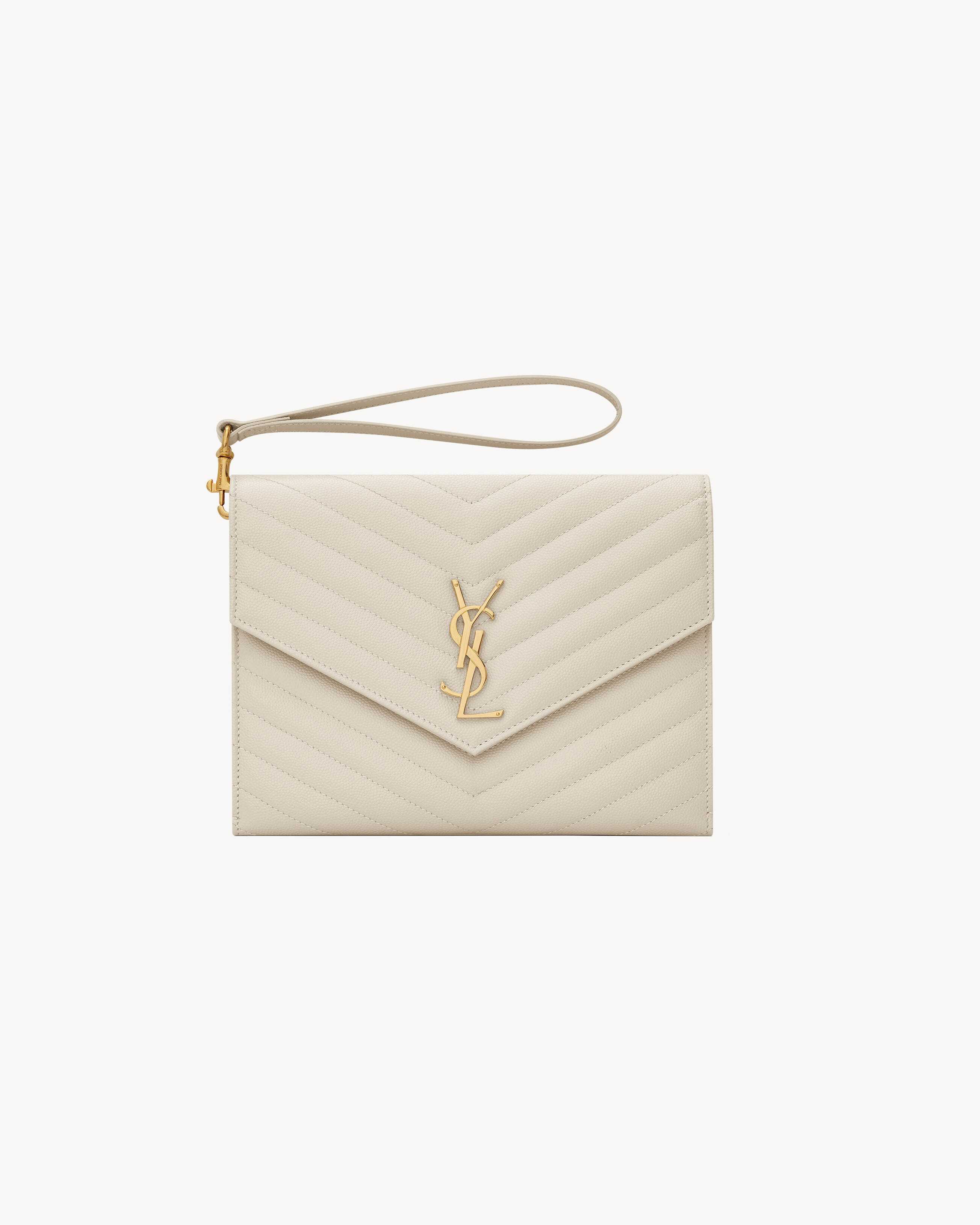 Saint Laurent Cassandre Matelassé Flap Pouch In Grain De Poudre Leather - White - Women - One Size | Saint Laurent Inc. (Global)