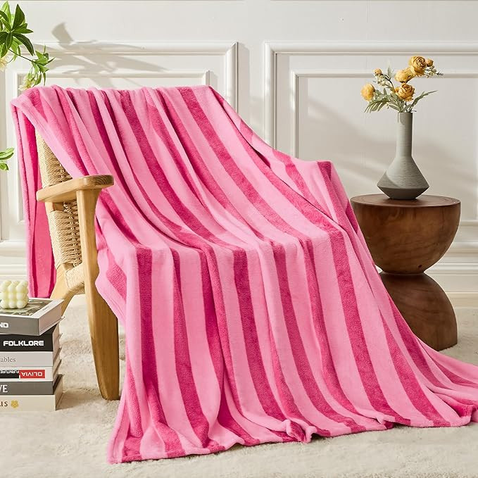 FY FIBER HOUSE Striped Flannel Throw Blanket - Soft Cozy Striped Blanket for Couch, Sofa, or Bed ... | Amazon (US)