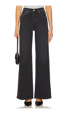 RE/DONE Originals High Rise Wide Leg Jeans in Washed Noir from Revolve.com | Revolve Clothing (Global)