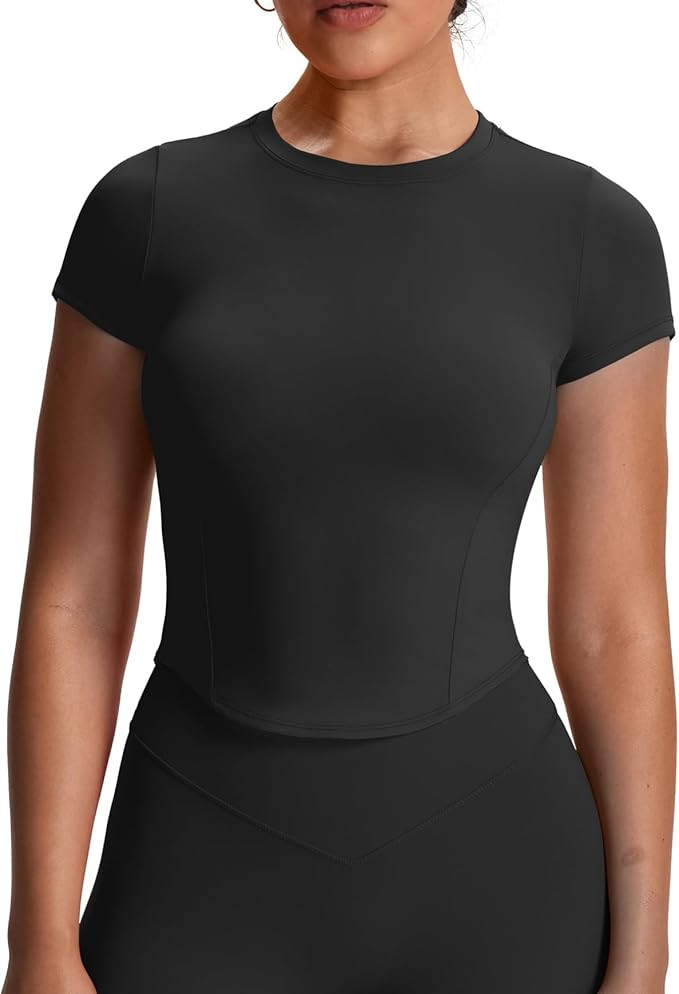 Aoxjox Women's Short Sleeve T-Shirts GEO Baby Tee Workout Gym Yoga Crop Top | Amazon (US)