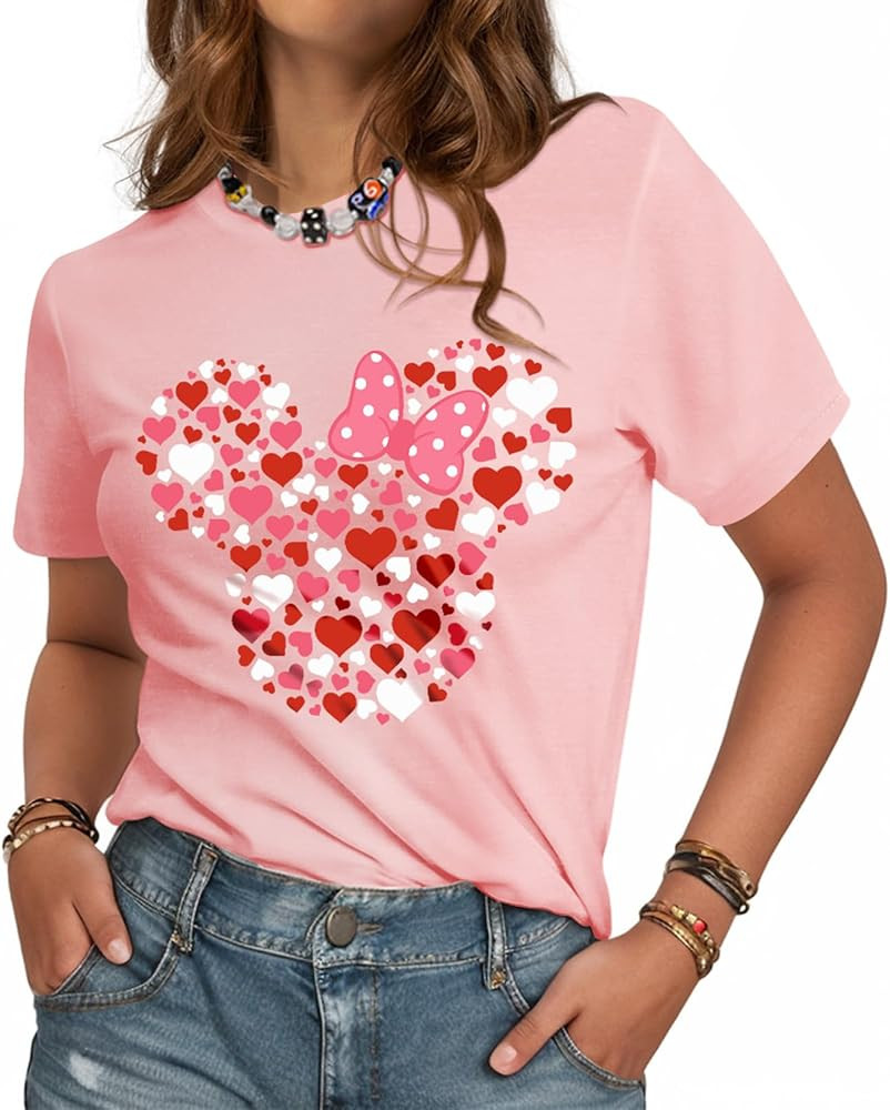 Holiday T-Shirt for Women - Valentines Funny Graphic Tee Crewneck Sleeve Top Print Tops | Amazon (US)