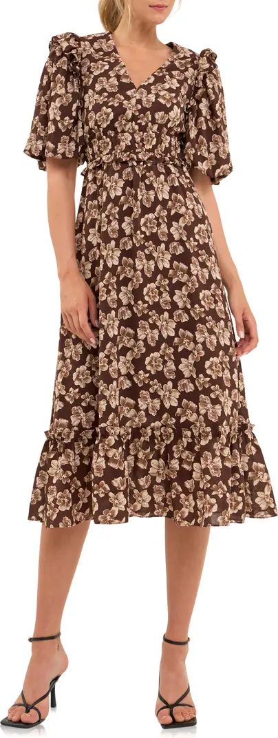 English Factory Puff Sleeve Floral Midi Dress | Nordstrom | Nordstrom