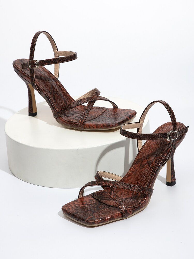 Snakeskin Thin Strap Stiletto Heeled Sandals | SHEIN
