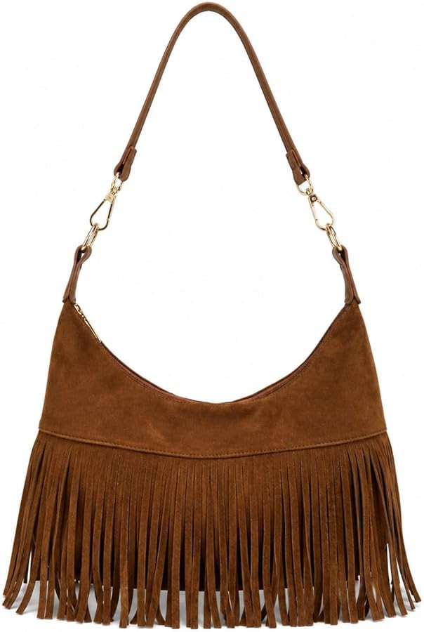 Fashion Women Fringe Hobo Bag Western Purse Shoulder Bag Vegan Suede Tassel Hippie Crossbody Bag | Amazon (US)