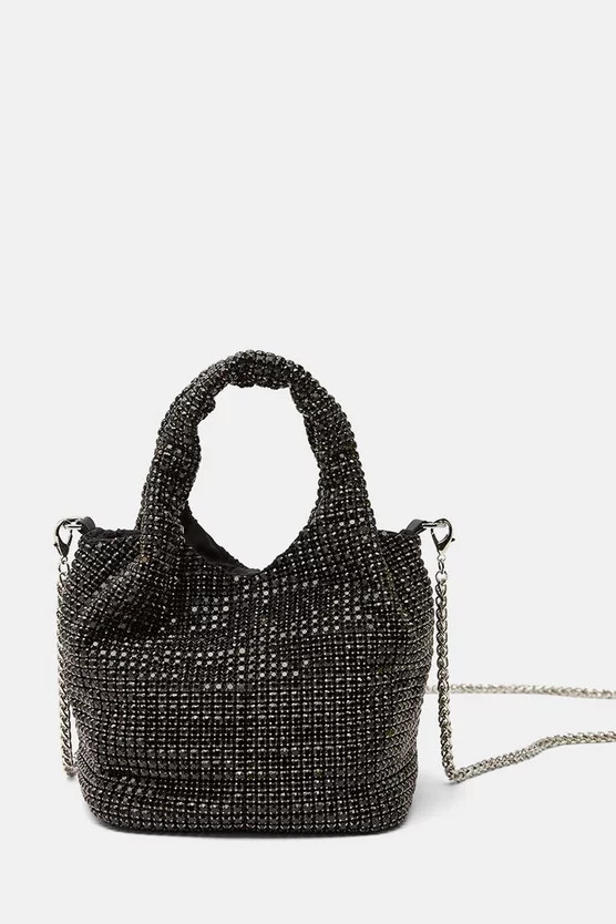 Premium Crystal Embellished Slouchy Bucket Bag | Karen Millen | Karen Millen UK + IE + DE + NL