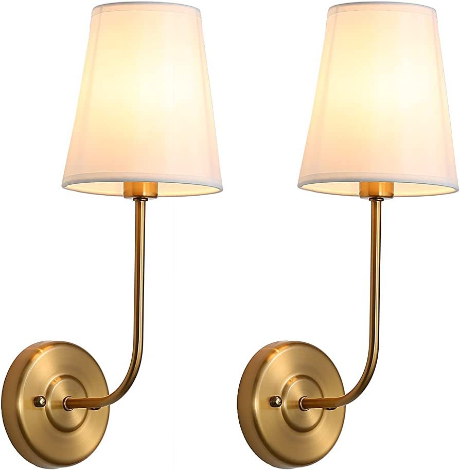 Sconces Wall Lighting 2 Pack Gold Vintage Industrial Wall Sconce Light Fixture with Flared White ... | Amazon (US)
