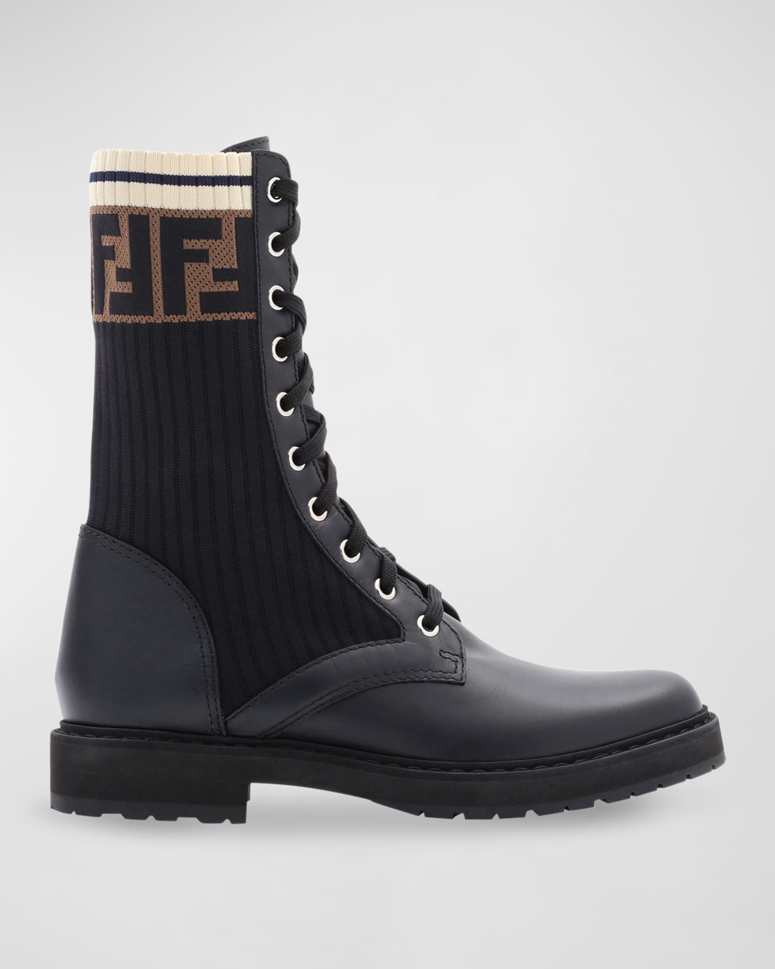 Leather Combat Boot with FF Cuff | Neiman Marcus
