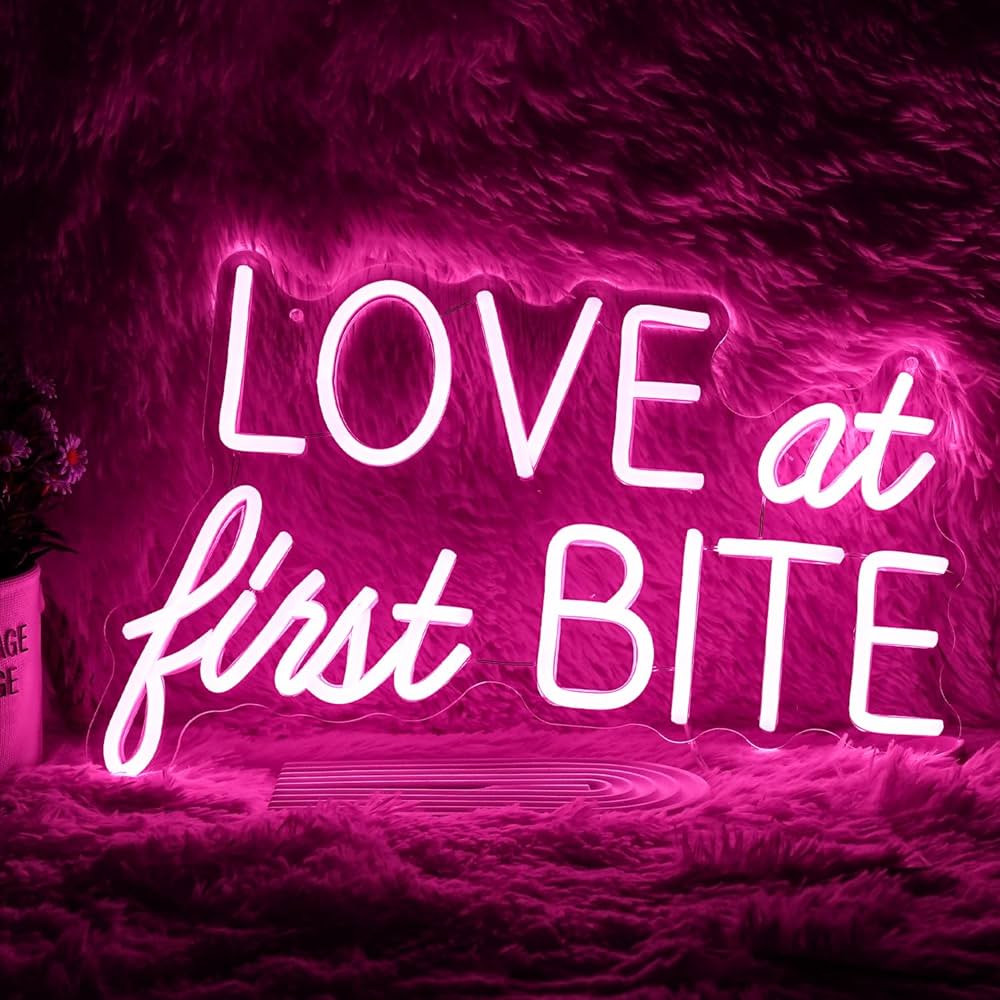 Love At First Bite Neon Sign Led Pink Words Neon Light Sign Wall Art Neon Light For Wedding Light... | Amazon (US)