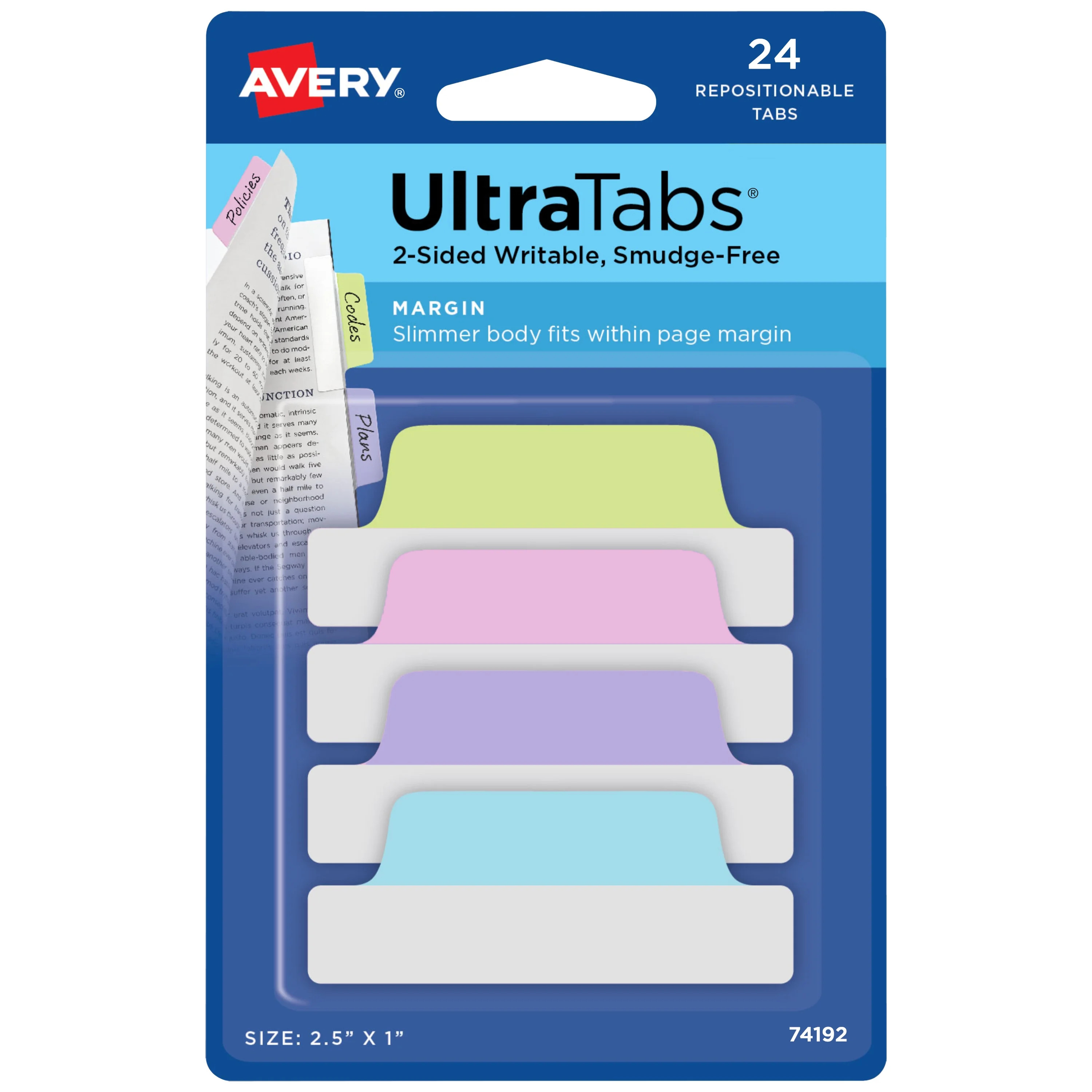 Avery Ultratabs, Margin Style, 2.5" x 1", Paper, Write-on Index Tabs, Pastel Colors, 24 Tabs - Wa... | Walmart (US)