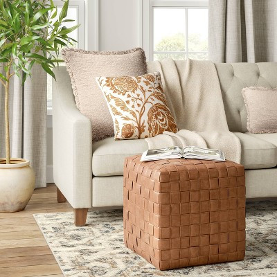 Wellford Faux Leather Woven Cube Brown - Threshold™ | Target