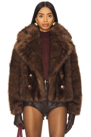 Adrienne Landau The Cornelia Faux Fur Peacoat in Chocolate from Revolve.com | Revolve Clothing (Global)