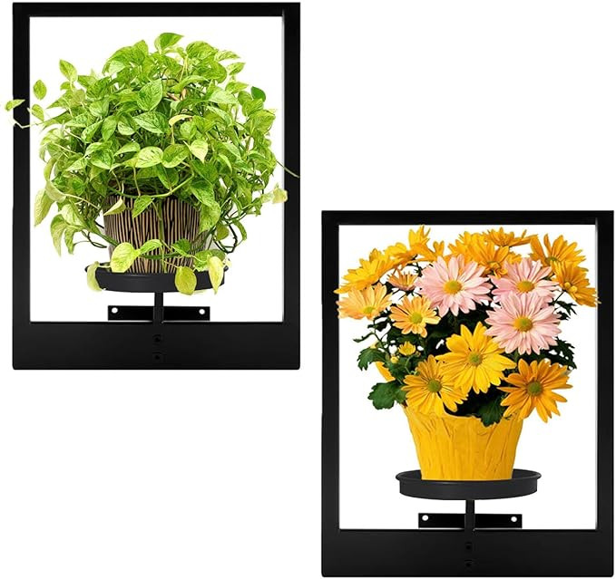 2 Pack Black Metal Indoor Window Plant Shelves Hanging Plant Shelves Picture Frame Outdoor Plant ... | Amazon (US)