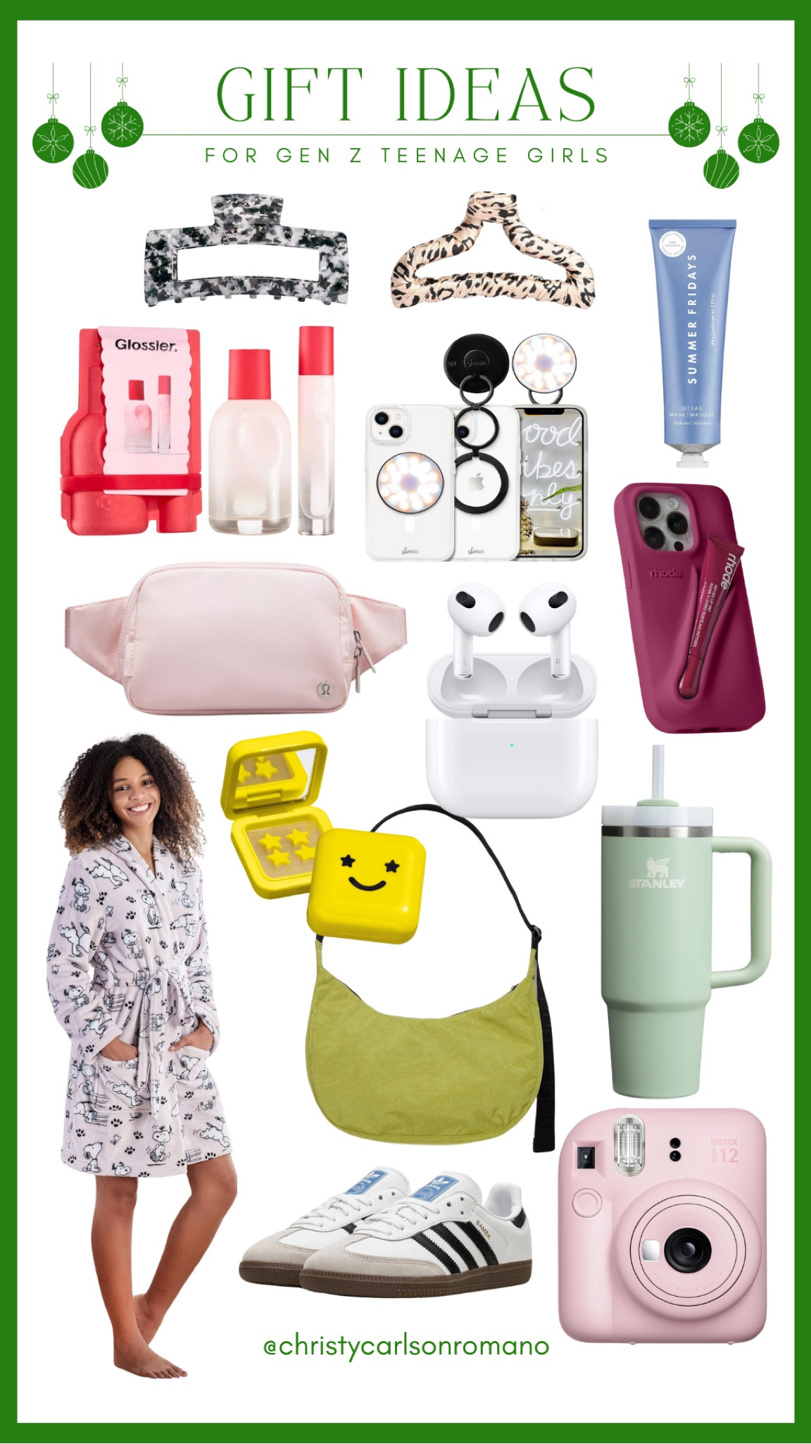Here’s the trendiest and most viral gift guide for your Gen Z teenage daughter, niece, sister, or cousin: cute hair claw clips, Starface pimple patches, Rhode lip case and peptide lip tint, Lululemon Everywhere belt bag, Adidas Samba, Stanley tumbler, Glossier You perfume set, an Instax Mini 12, and more!
#genzfaves #electronicgadgets #fashionaccessories #giftguide #viralfinds #celebritygiftguide

#LTKGiftGuide #LTKHoliday #LTKCyberWeek