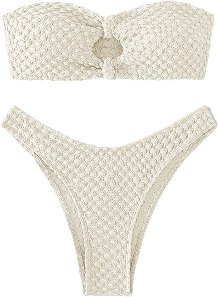 SHENHE Women's 2 Piece Strapless O Ring High Cut Bandeau Swimsuit Bathing Suit Bikini Sets | Amazon (US)