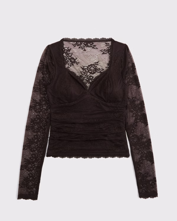 Women's A&F Zoe Bra-Free Long-Sleeve Lace Top | Women's Tops | Abercrombie.com | Abercrombie & Fitch (US)