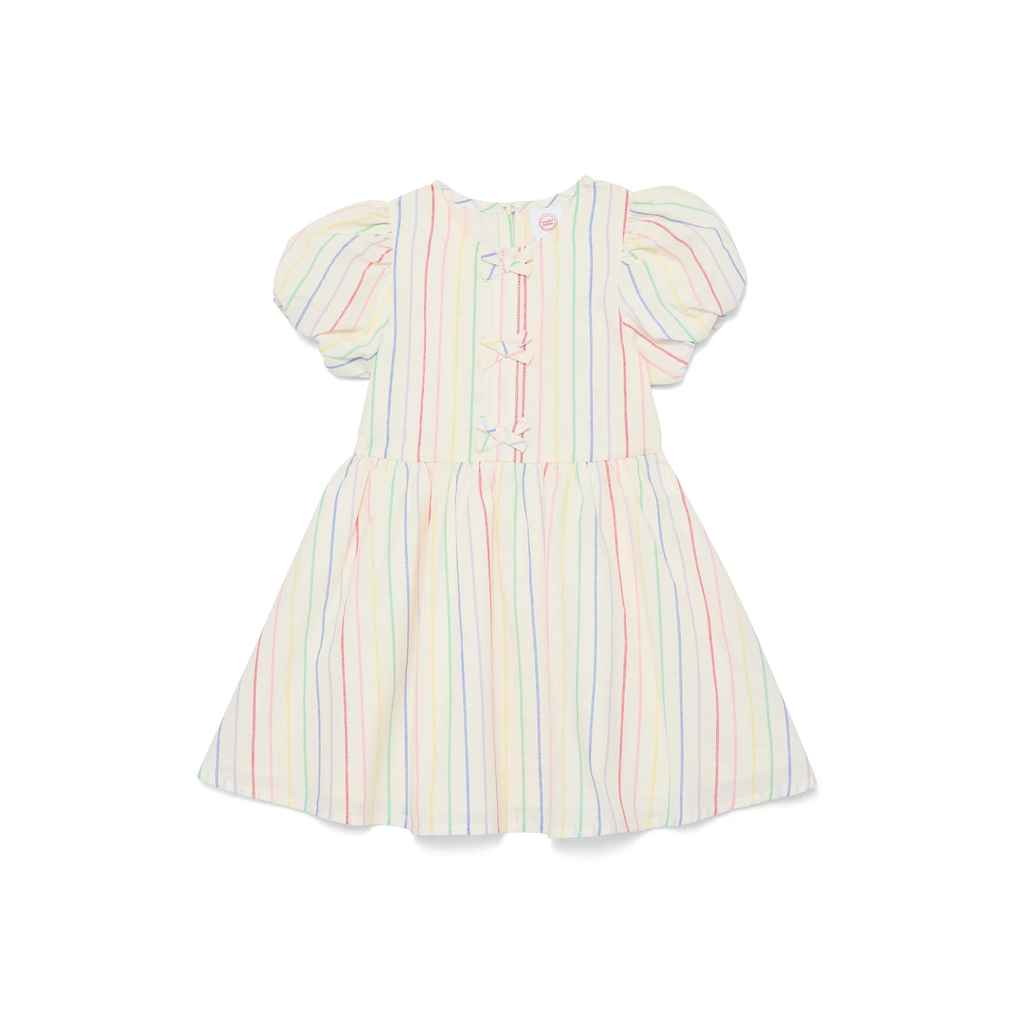 Wonder Nation Toddler Girls Stripe Dress with Bubble Sleeves, Sizes 12M-5T | Walmart (US)