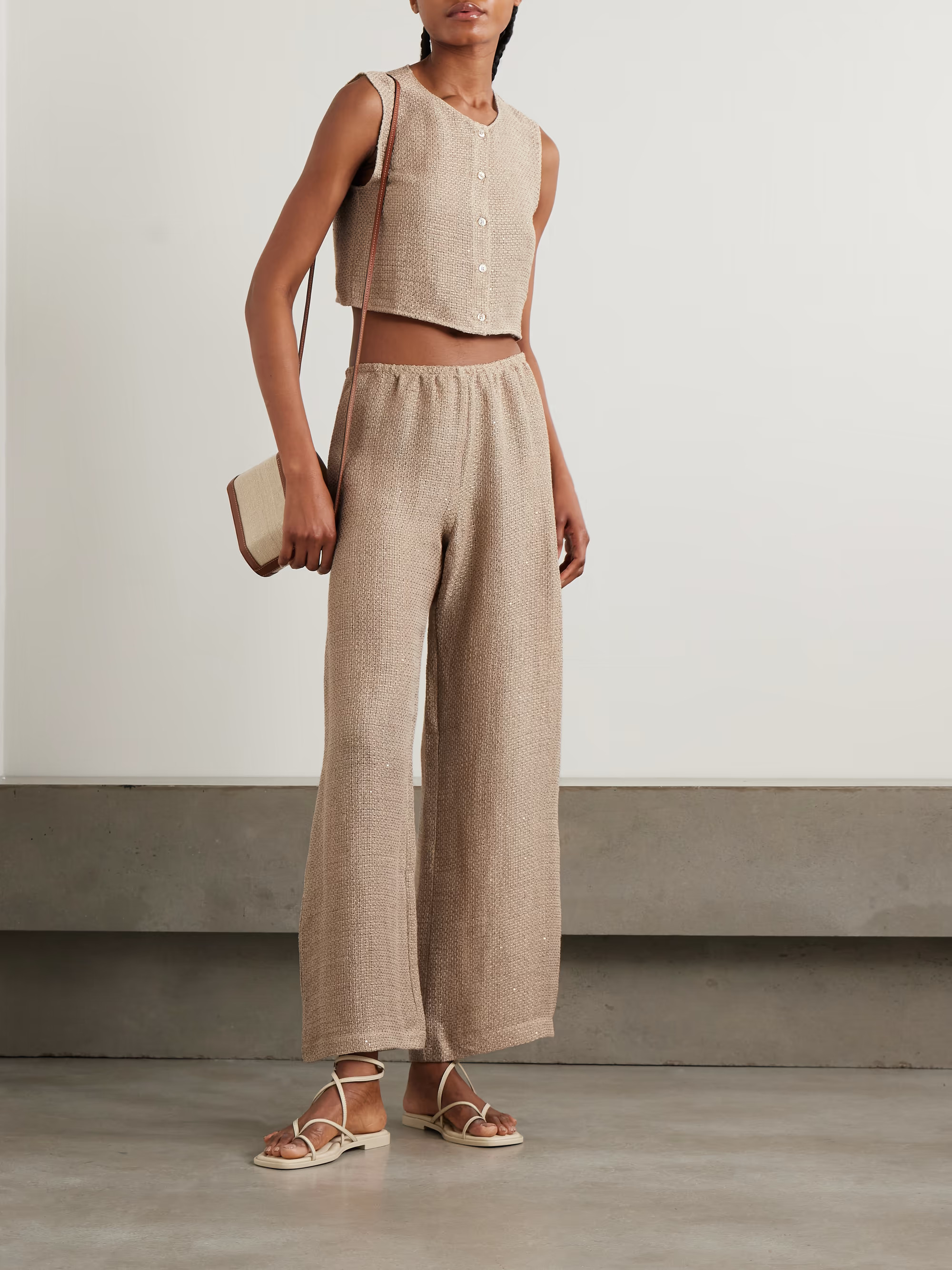 Stella sequin-embellished linen-blend gauze wide-leg pants | NET-A-PORTER (UK & EU)