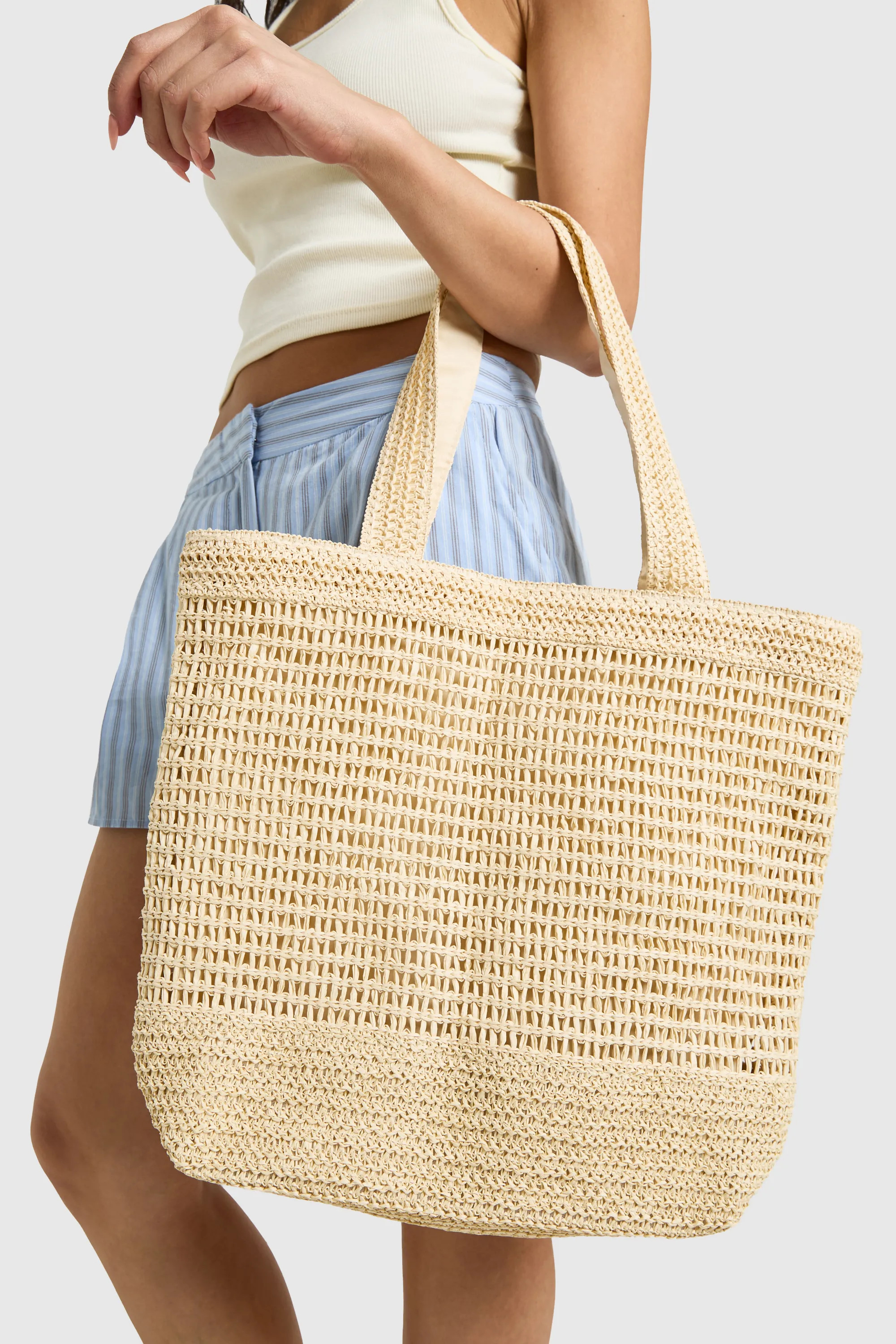 Natural Basic Lined Straw Beach Bag | Boohoo USA | boohoo (US & Canada)