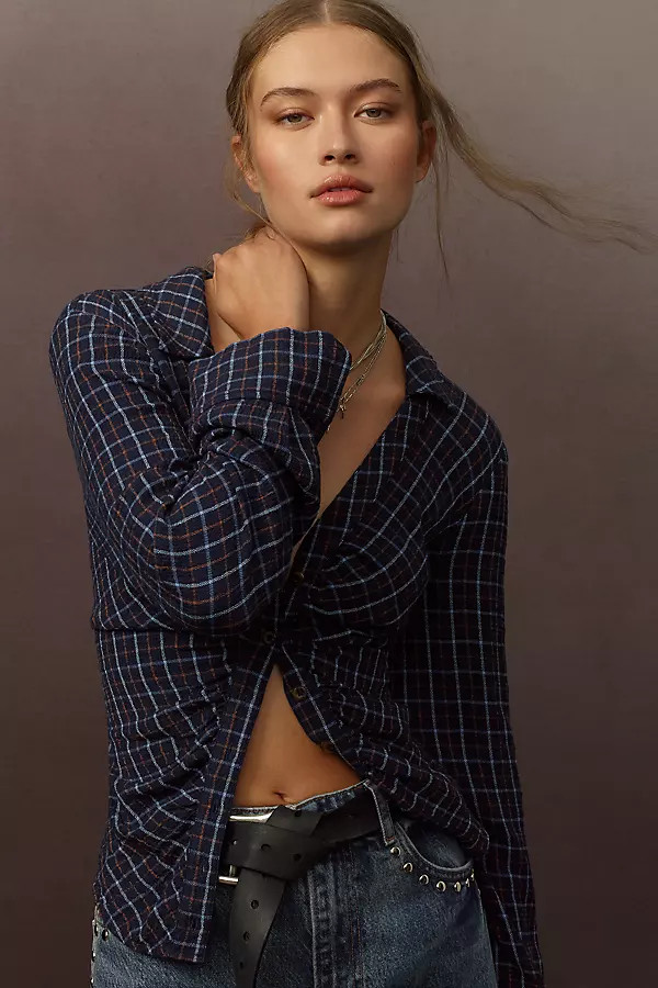 The Keaton Ruched Collared Blouse by Pilcro | Anthropologie (US)