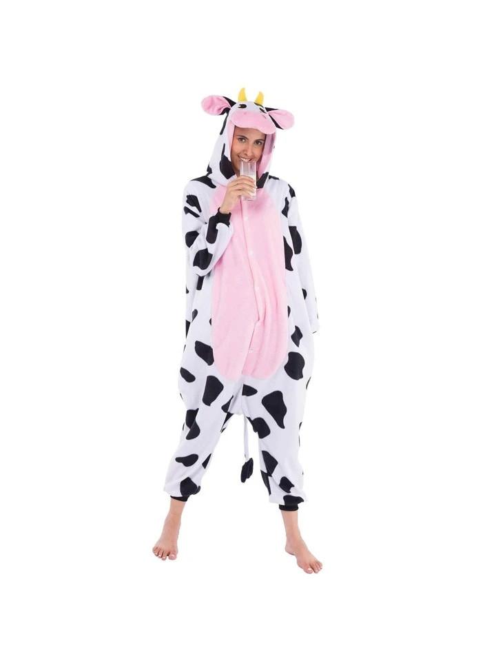 Unisex Adult Pajama Plush jumpsuit One Piece Cow Animal Costume | SHEIN