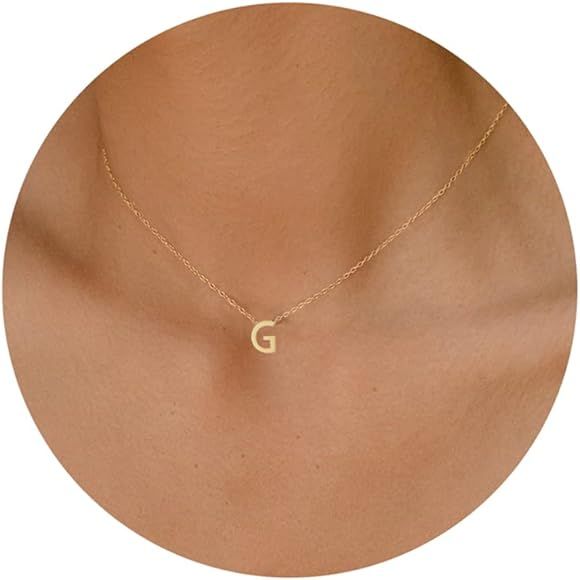 SELFROSE Initial Necklaces for Women, 14k Gold Plated Dainty Gold Letter Necklace Personalized Ti... | Amazon (US)
