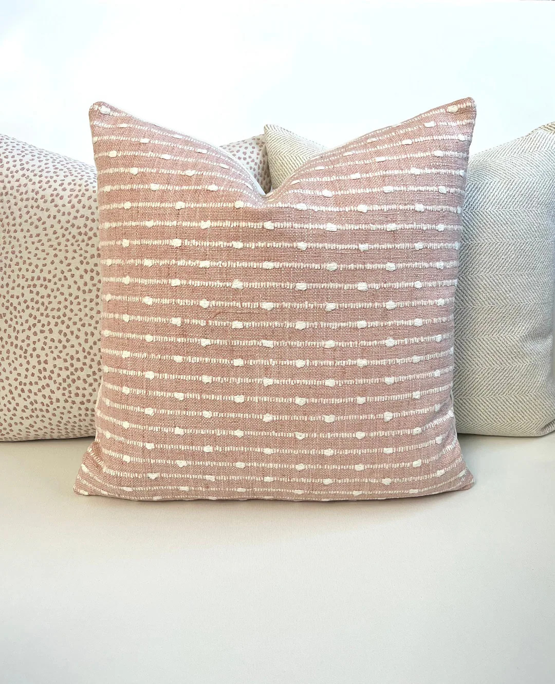 Blush Pink Woven Dot Stripe Decorative Pillow Cover - Etsy | Etsy (US)