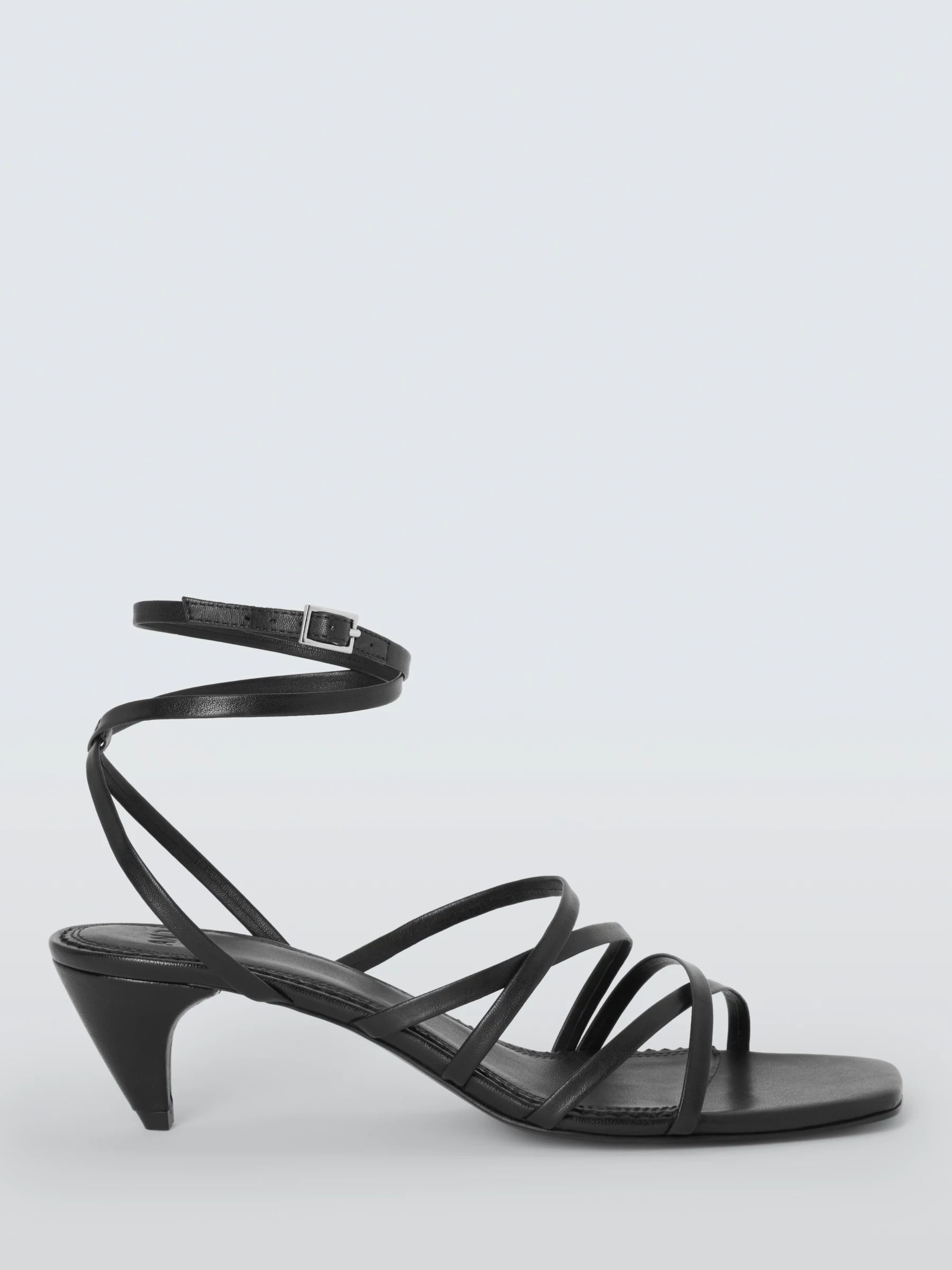 AND/OR Iris Leather Feature Heel Strappy Low Sandals, Black | John Lewis (UK)