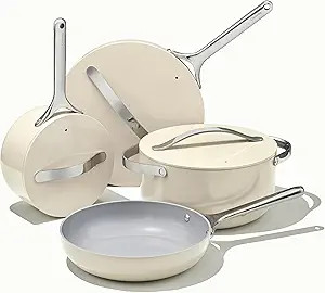 Caraway Nonstick Ceramic Cookware Set (12 Piece) Pots, Pans, 3 Lids and Kitchen Storage - Non Tox... | Amazon (US)